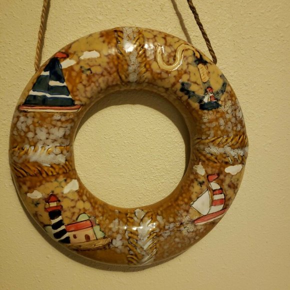 Life Ring Bouy Ceramic Wall Hanging Hand Painted - Picture 9 of 12